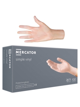 Vinilinės pirštinės Mercator Simple Vinyl be pudros S (100vnt.)