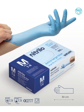 Blue disposable nitrile gloves SANTEX Extra Long 30cm, 100units