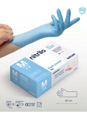Long blue disposable nitrile gloves SANTEX Flash Power Nitrile 28cm, 500units