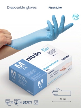 Long blue disposable nitrile gloves SANTEX Flash Extreme Power Nitrile 30cm, 500units